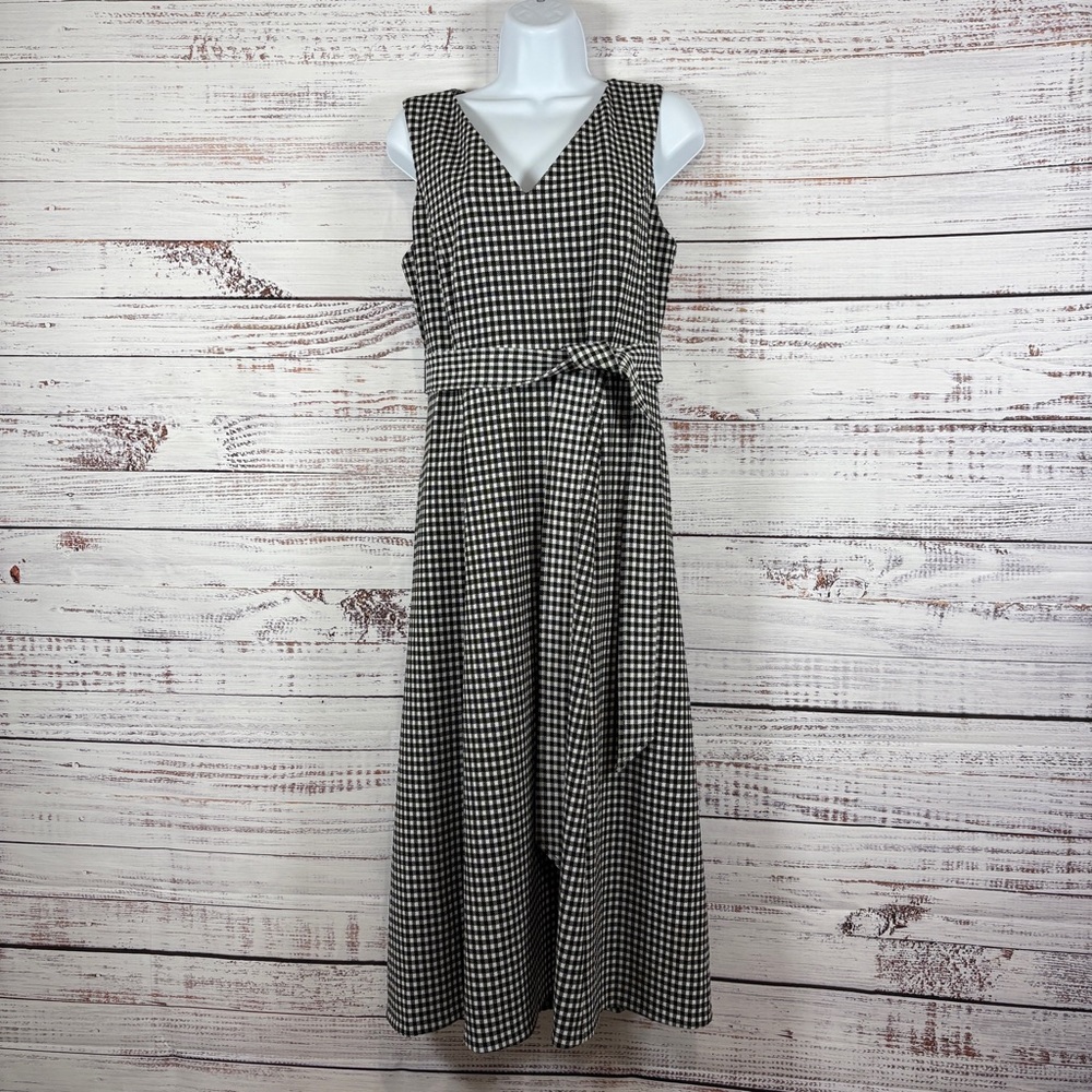Calvin Klein Black Gingham Check Sleeveless Fit & Flare Dress - Picture 1 of 15